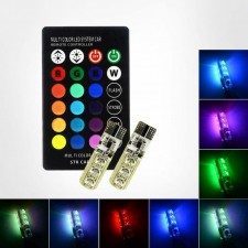 2 T10 LED RGB TELECOMANDO LUCE MULTICOLORE FARI POSIZIONI TUNING AUTO MOTO 