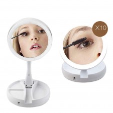 SPECCHIO TRUCCO CON LUCI LED 1X/10X CON INGRANDIMENTO A DOPPIA FACCIA PORTATILE 