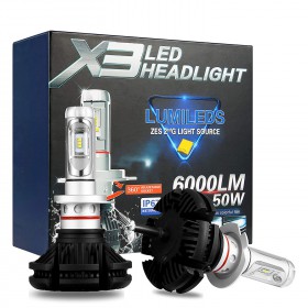 KIT LAMPADE H7 LED X3 LED HEADLIGHT 6000LM 50W LUMILEDS ZES 2G ALLUMINIO IP67